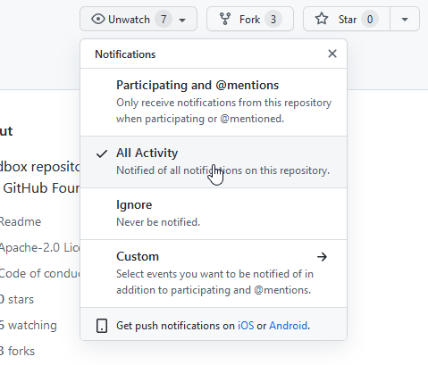 GitHub watch all activity